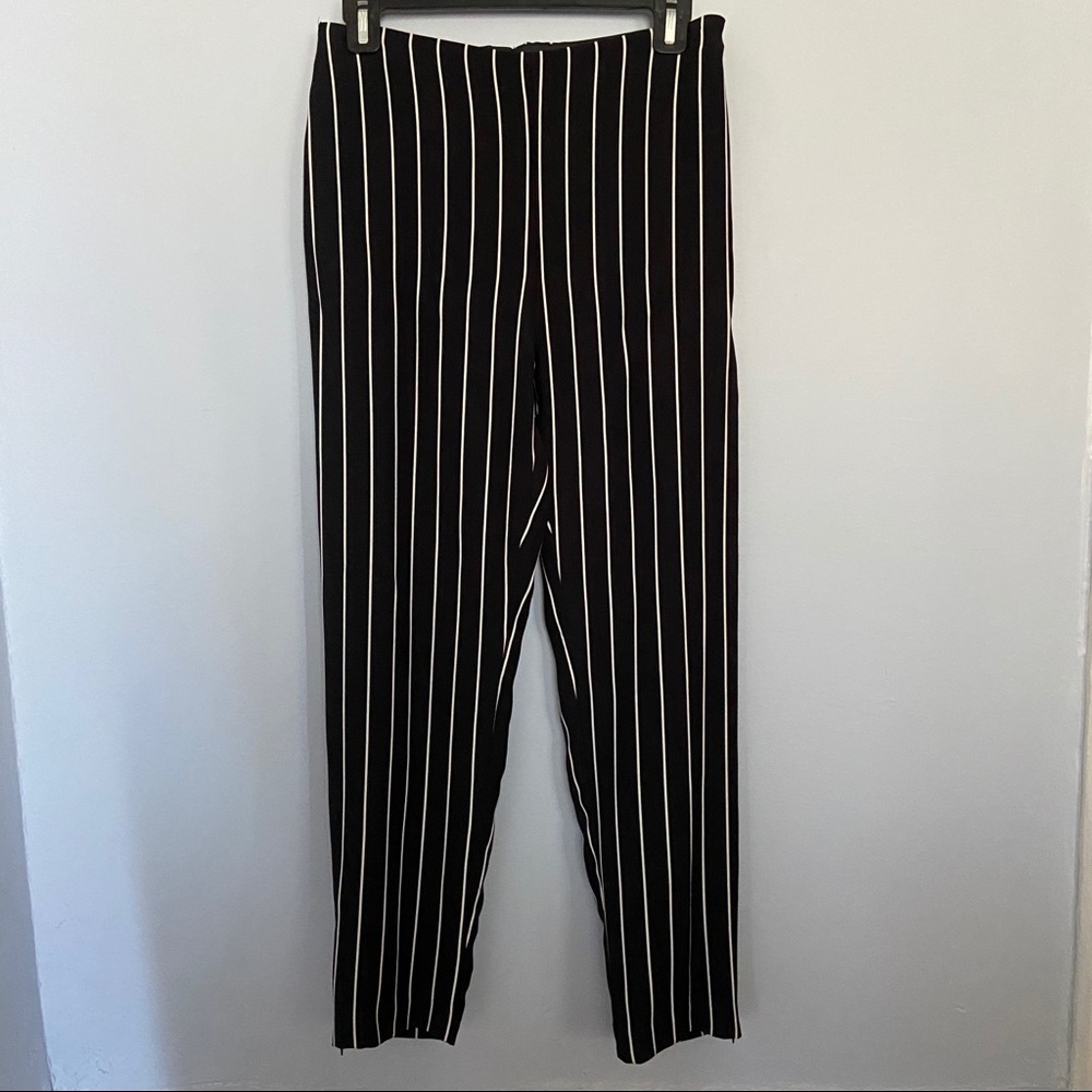 Chico’s Black Label Black & White Stripped Trousers Small Dress Pants